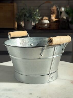 Galvanized Metal Bucket Planter with Wood Handles